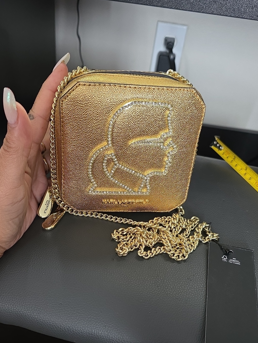 Karl Lagerfeld Metallic Gold Crystal-Trim Mini Crossbody